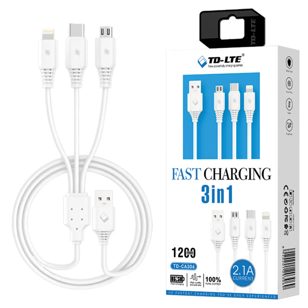 USB Data Cable TD-CA306_White 3 in 1